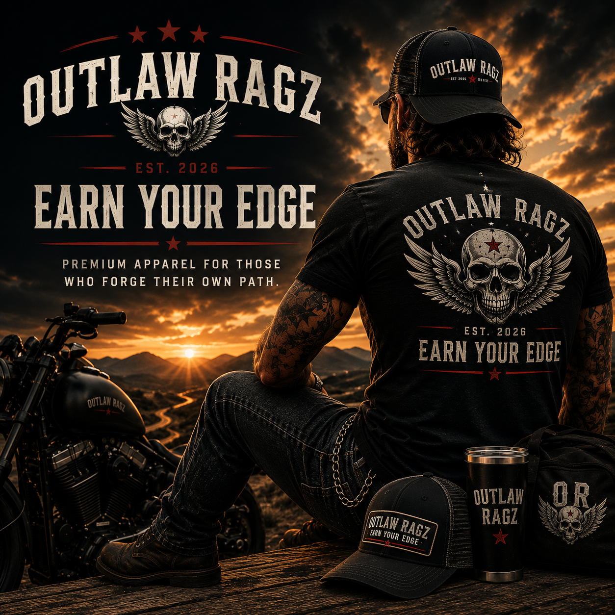Outlaw Ragz apparel collection featuring premium graphic tees inspired by grit, freedom, and self-reliance