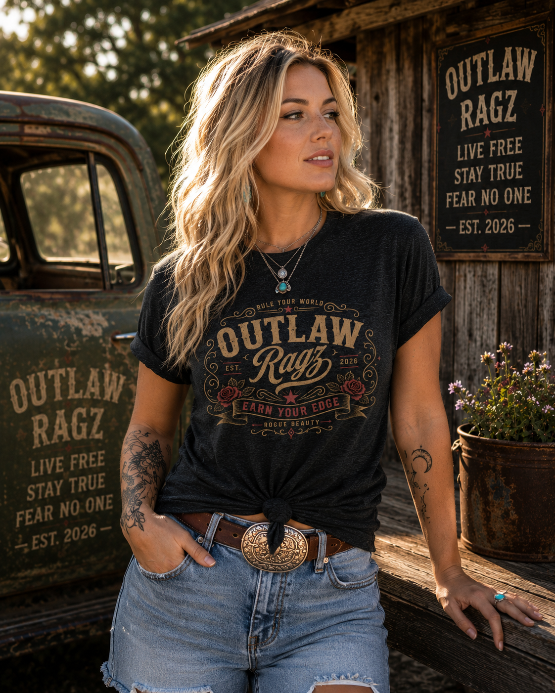 Outlaw Ragz Rogue Beauty | Earn Your Edge Women's T-Shirt