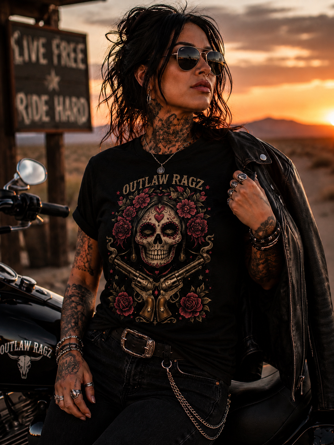 Outlaw Ragz Sugar Skull Rose | Women's Graphic T-Shirt