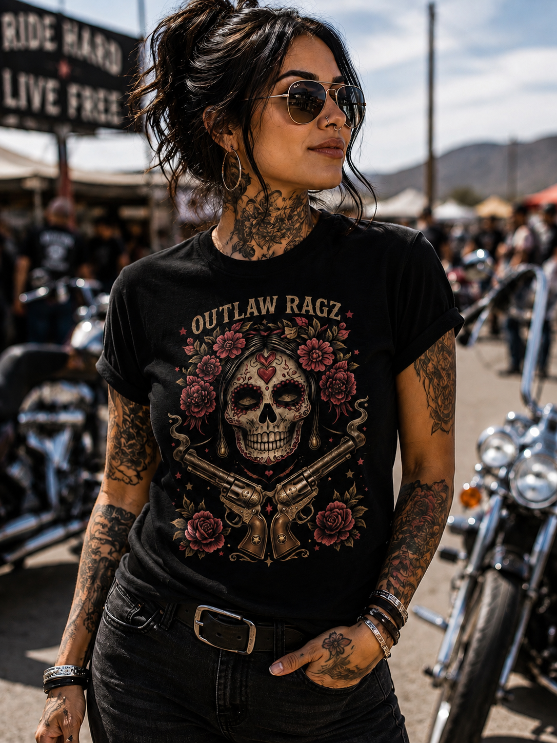 Outlaw Ragz Sugar Skull Rose | Women's Graphic T-Shirt