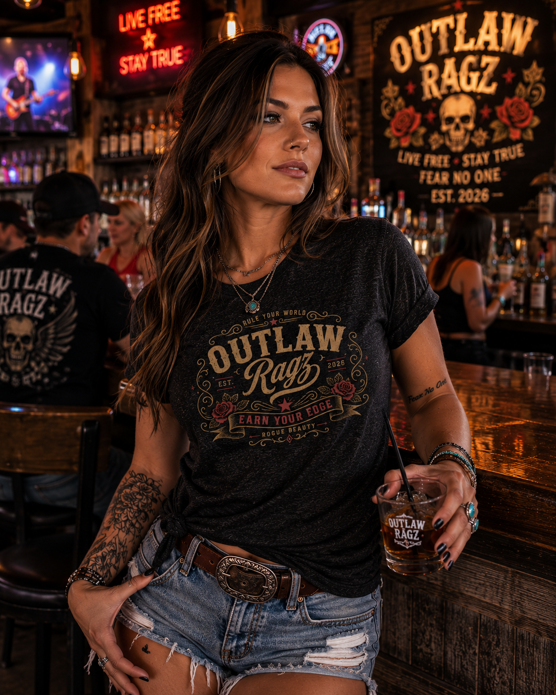 Outlaw Ragz Rogue Beauty | Earn Your Edge Women's T-Shirt