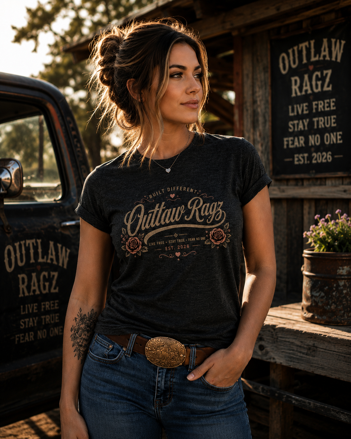 Outlaw Ragz Rogue Beauty | Earn Your Edge Women's T-Shirt