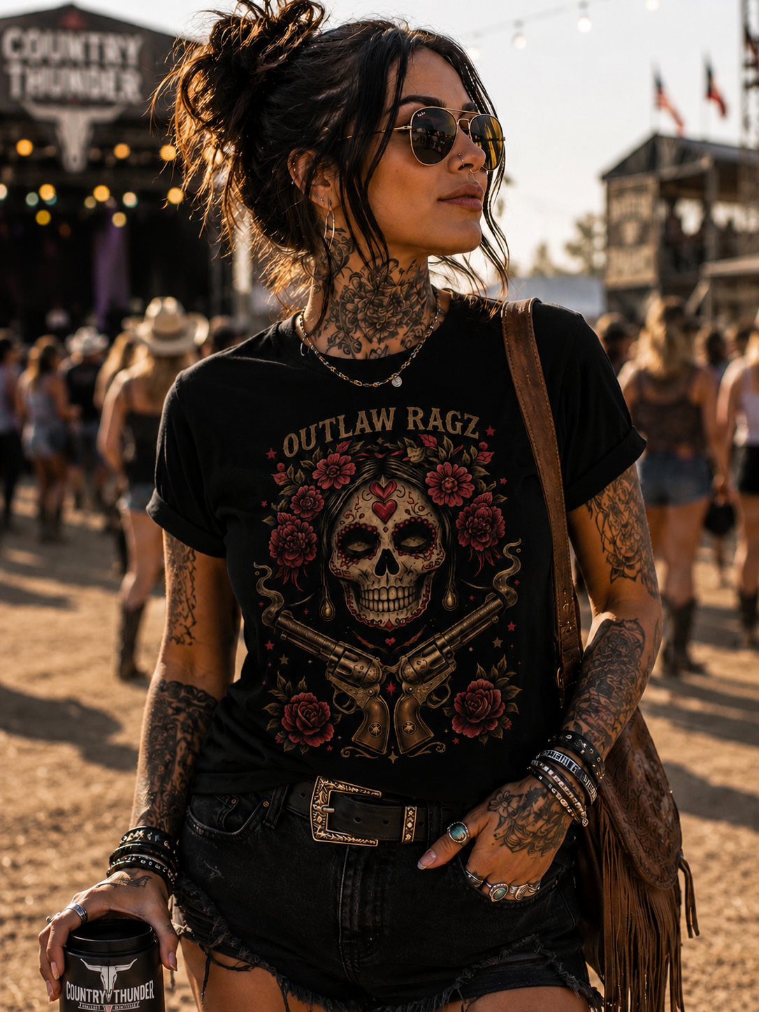 Outlaw Ragz Sugar Skull Rose | Women's Graphic T-Shirt