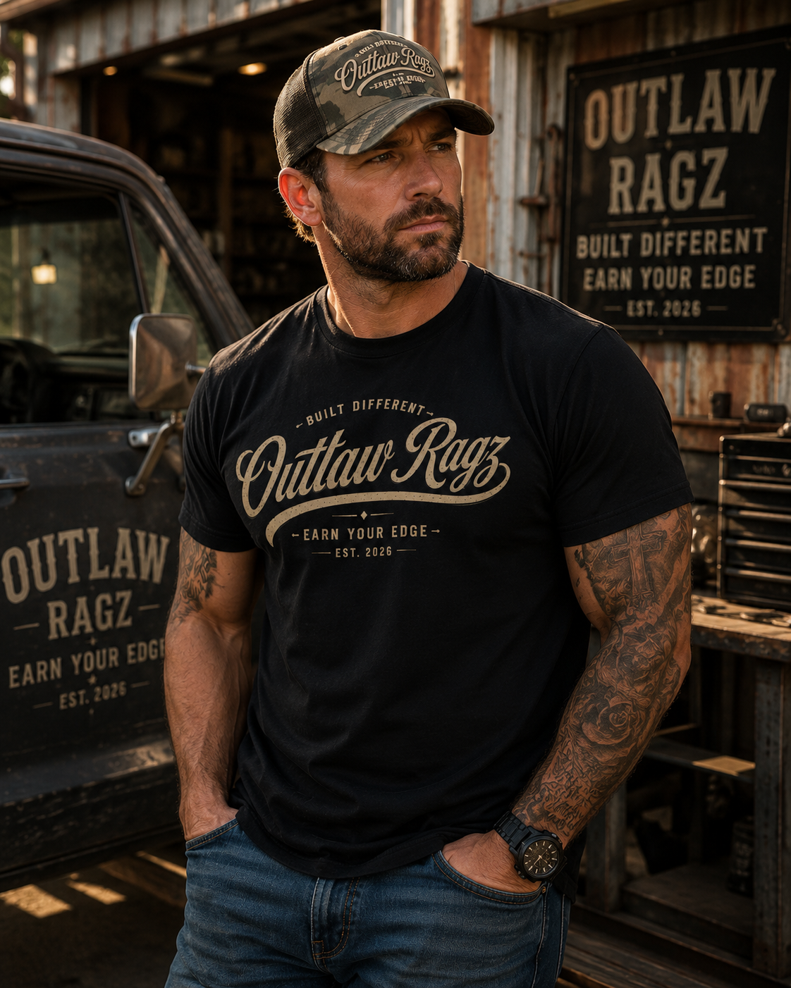 Outlaw Ragz Script Logo | Built Different Men's T-Shirt