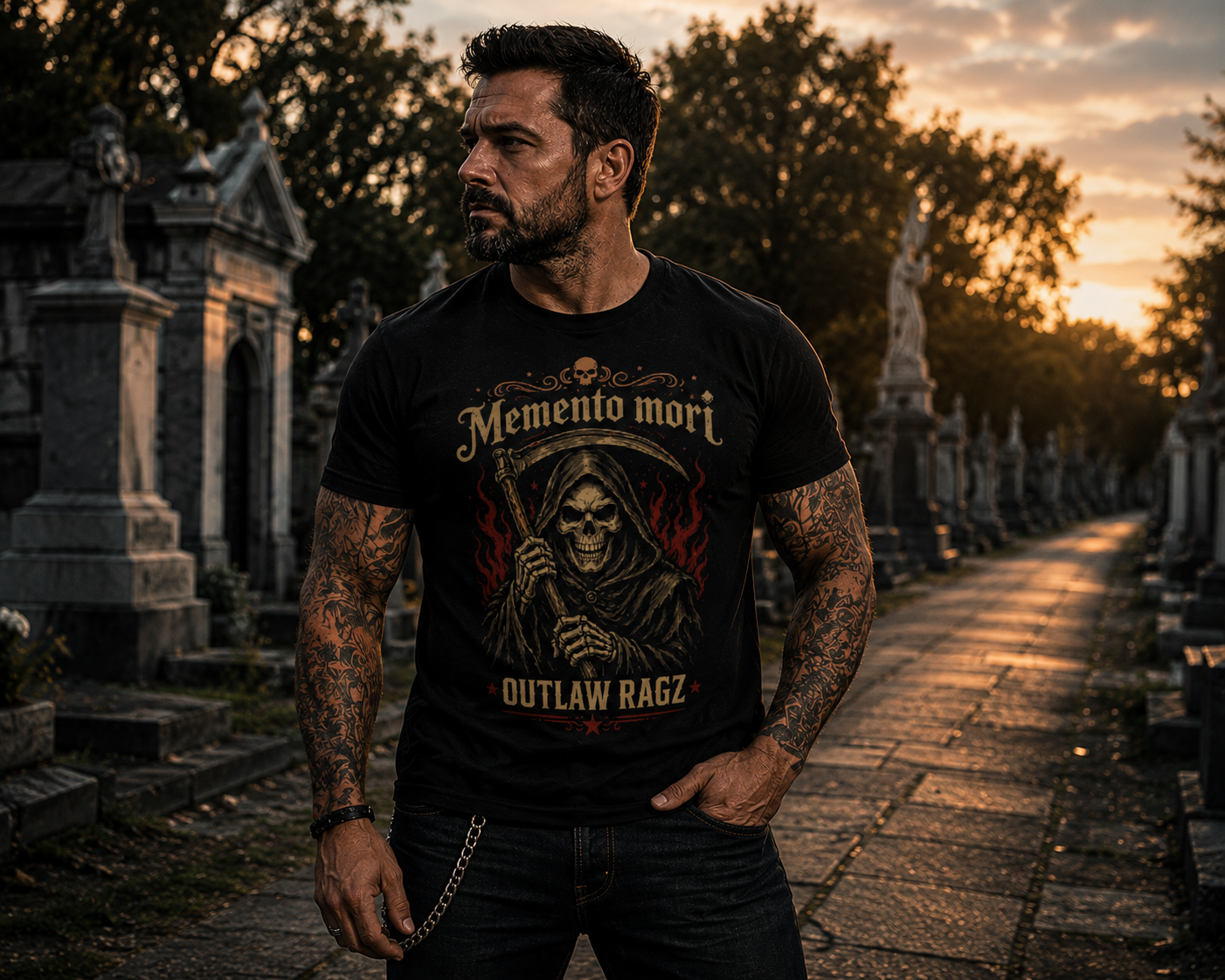 Memento Mori Premium Graphic Tee – Outlaw Ragz