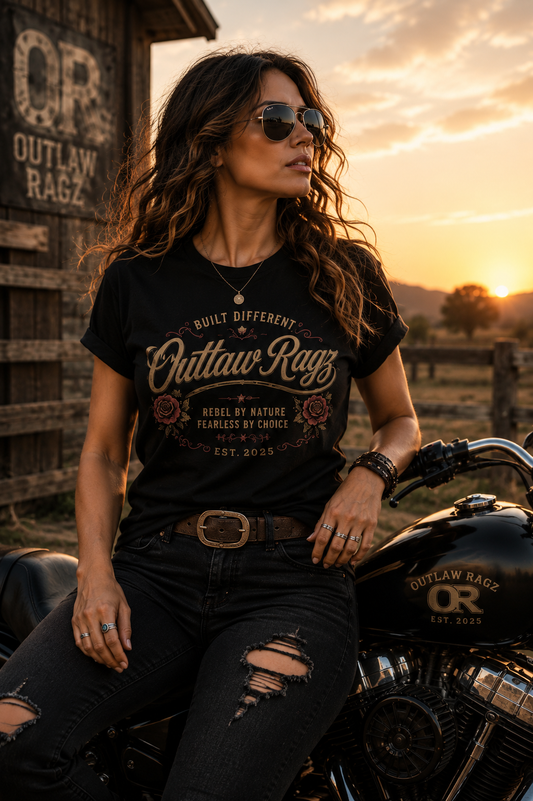 Outlaw Ragz Built Different Script Tee | Women's Premium Logo Shirt